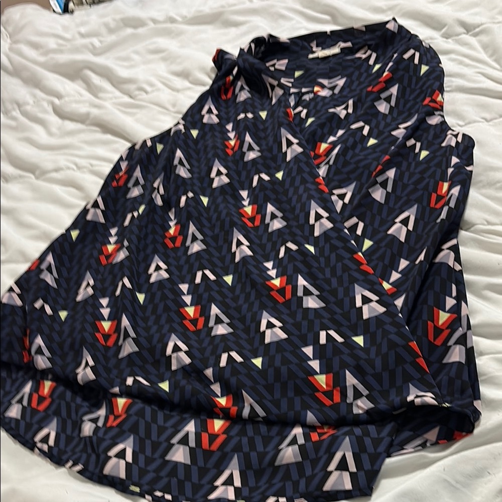 Pleione Blue and Black Geometric Blouse